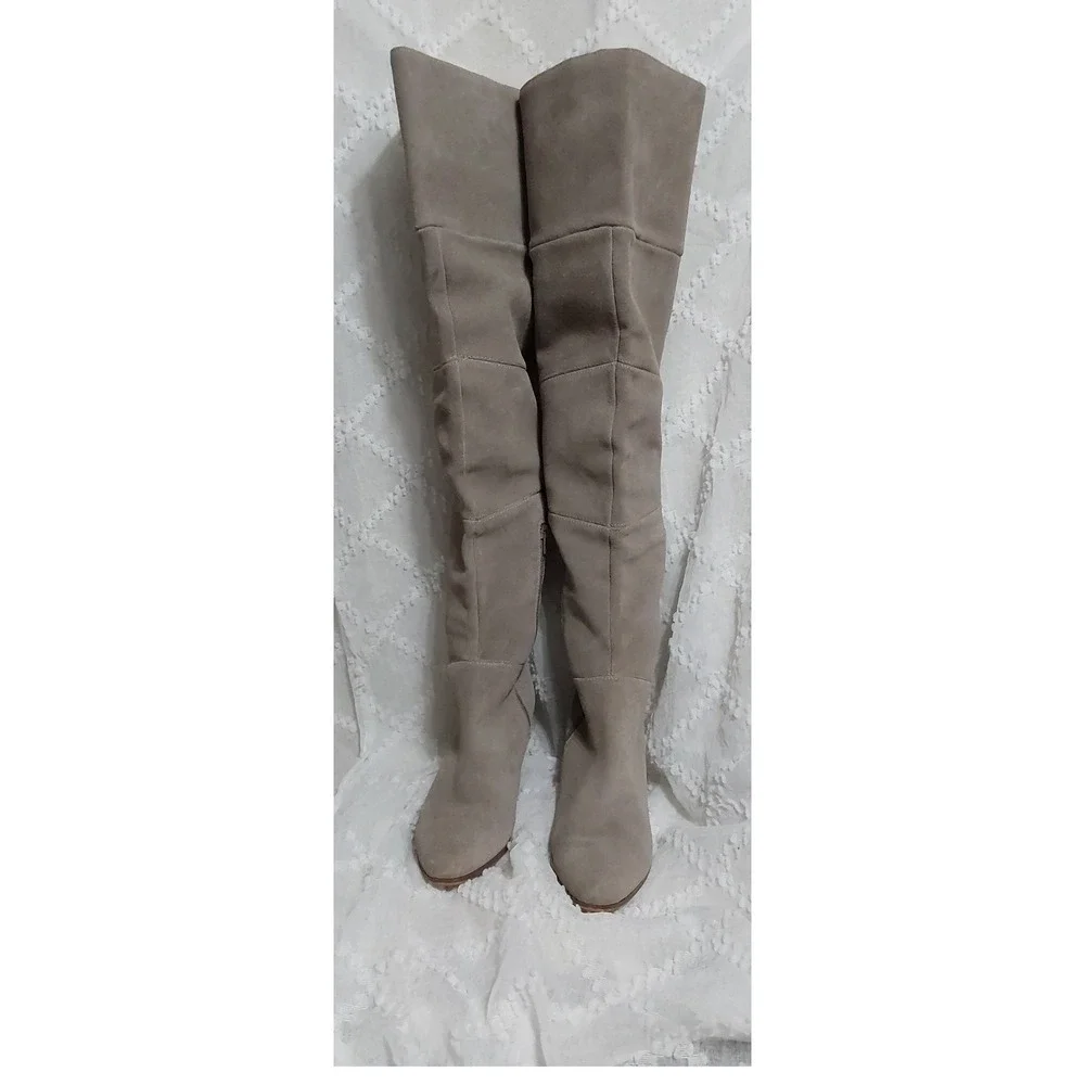 Sole Society Melbourne Taupe Suede Over The Knee Block Heel Boots Womens 6.5M 37